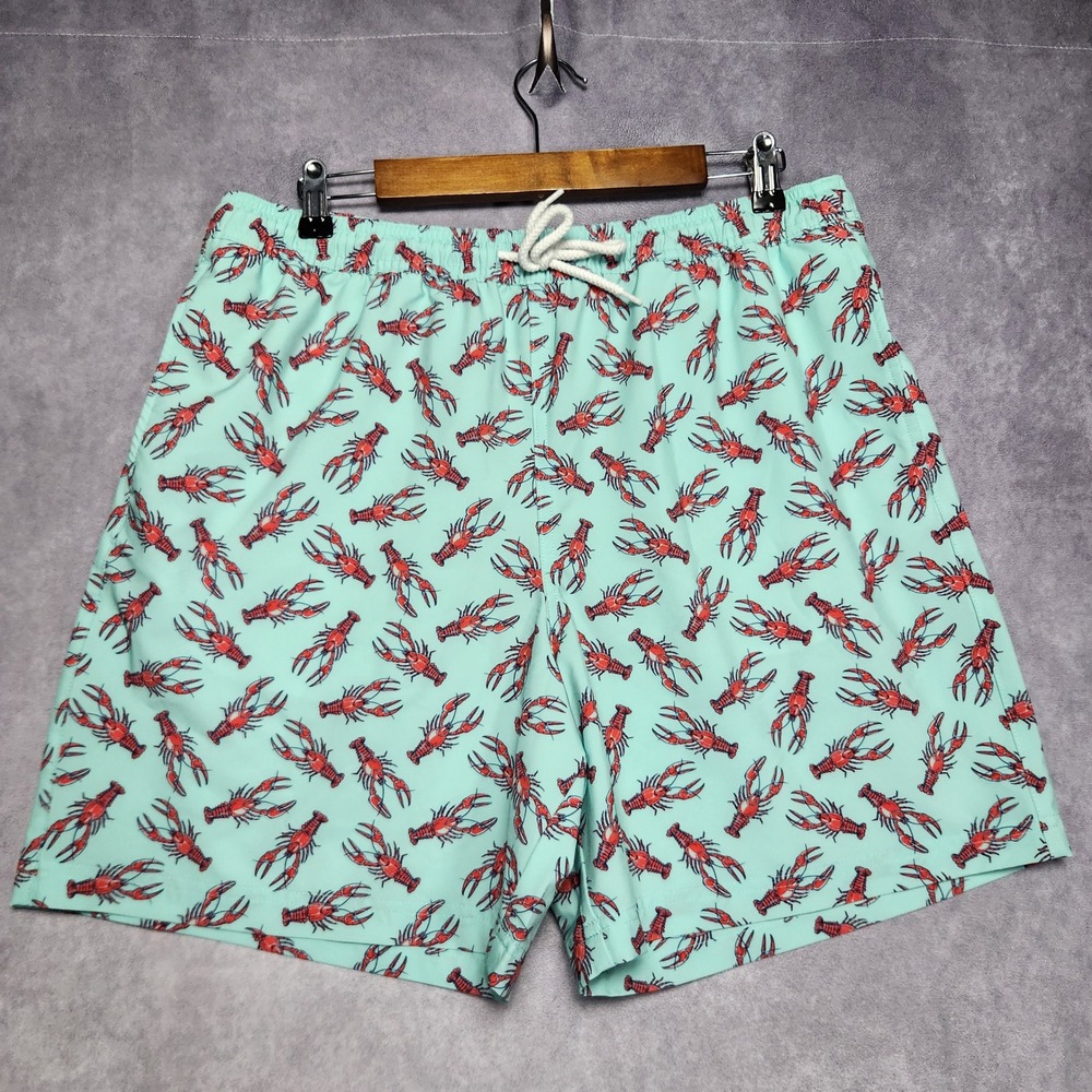 Magellan Outdoors Fish Gear Mens Large Lobster Print Swim Trunks Mint Green D56
